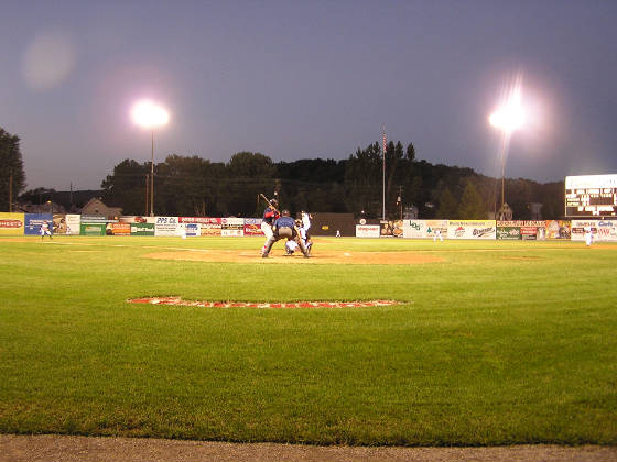 Bowman field from behind home plate lights